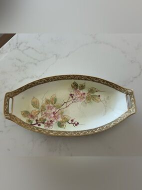 Floral Gold-Trim Porcelain trinket dish-  hand painted and imported